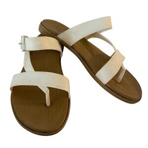 White/Tan Crocs Tulum Toe Post Sandals-Size 8